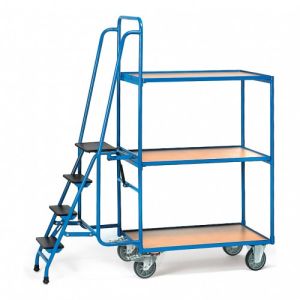 Kommissionierwagen mit 3 Böden und Trittstufen - Gesamthöhe 1900 mm - Tragkraft 250 kg