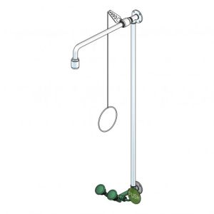 Notdusche mit Zugstange und Augendusche (Wandmontage Aufputz)