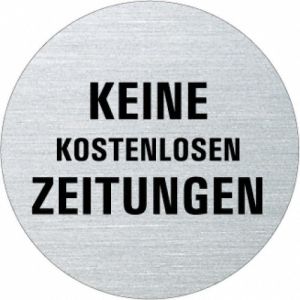 Textschild - Keine kostenlosen Zeitungen (rund)