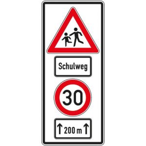 Verkehrszeichen Schulweg mit Geschwindigkeitsangabe Verkehrszeichen Schulweg mit Geschwindigkeitsangabe