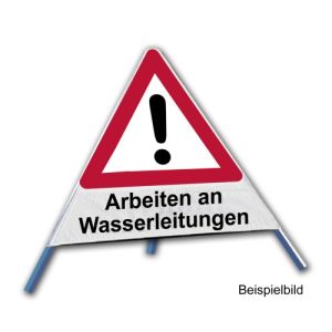 Faltsignal - Gefahrenstelle mit Text: Arbeiten an Wasserleitungen