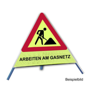 Faltsignal - Baustelle mit Text: ARBEITEN AM GASNETZ