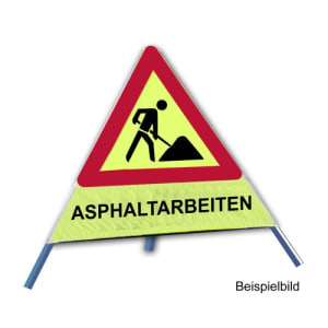 Faltsignal - Baustelle mit Text: ASPHALTARBEITEN