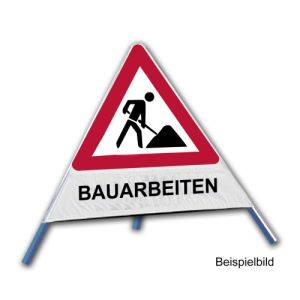 Faltsignal - Baustelle mit Text: BAUARBEITEN