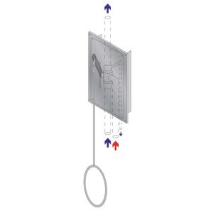 Zugstangenventil mit Thermostat im Edelstahlgehäuse für Notduschen (Wandmontage Unterputz)