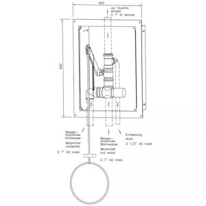 Zugstangenventil mit Thermostat im Edelstahlgehäuse für Notduschen (Wandmontage Unterputz)