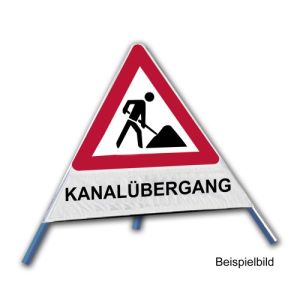 Faltsignal - Baustelle mit Text: KANALÜBERGANG
