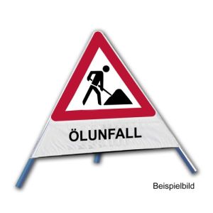 Faltsignal - Baustelle mit Text: ÖLUNFALL