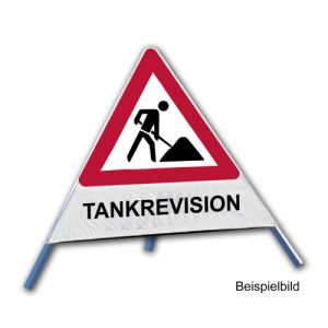 Faltsignal - Baustelle mit Text: TANKREVISION
