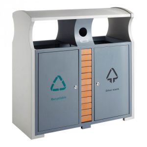 Recycling Abfallbehälter mit Regendach und Batteriefach, EKO - Inhalt 2x 39 Liter