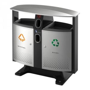 Luxus Recycling Abfallbehälter mit Regendach und Batteriefach, EKO - Inhalt 2x 39 Liter