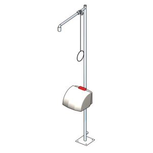 Notdusche mit Zugstange und Gesichts-/Augendusche mit Auffangbecken und Abdeckung (Bodenmontage)