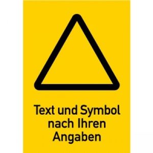 Warnzeichen mit Text und Standardsymbol nach Ihren Angaben, Kombischild gelb