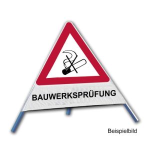 Faltsignal - Rauchverbot mit Text: BAUWERKSPRÜFUNG