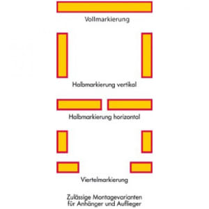 Heckmarkierung für Anhänger und Auflieger, bauartgeprüft - Satz Viertelmarkierung