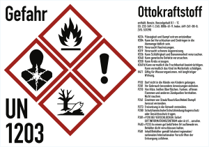 Gefahrstoffkennzeichnung für Benzinkanister - Ottokraftstoff gemäß GHS