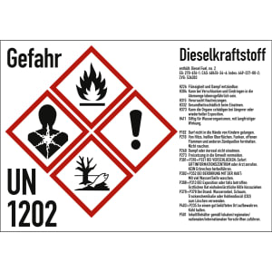 Gefahrstoffkennzeichnung für Benzinkanister - Dieselkraftstoff gemäß GHS