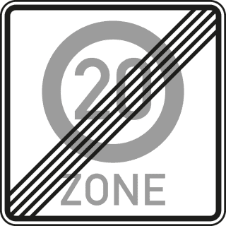 Ende einer Tempo 20-Zone - Verkehrsschild VZ 274.2-20