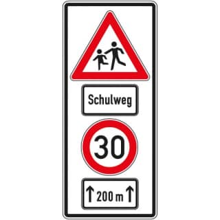 Verkehrszeichen Schulweg mit Geschwindigkeitsangabe