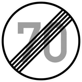 Ende der zulässigen Höchstgeschwindigkeit 70 km/h (Verkehrsschild Nr. 278-70)