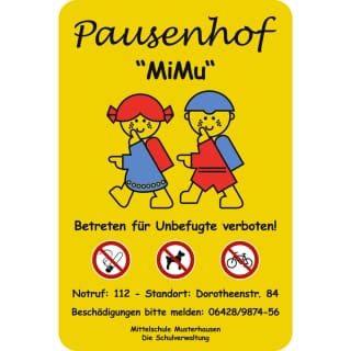 Spielplatzschild mit Text / Symbol nach Ihren Angaben