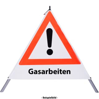 Faltsignal - Gefahrenstelle mit Text: Gasarbeiten