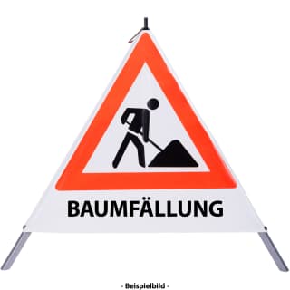 Faltsignal - Baustelle mit Text: BAUMFÄLLUNG