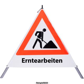 Faltsignal - Baustelle mit Text: Erntearbeiten