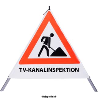 Faltsignal - Baustelle mit Text: TV-KANALINSPEKTION