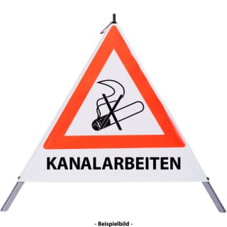 Faltsignal - Rauchverbot mit Text: KANALARBEITEN