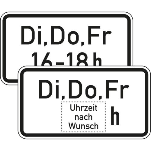 Zeitliche Beschränkung Di, Do, Fr individuell - Verkehrsschild VZ 1042-34