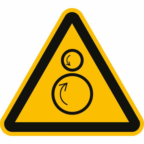 Warnung vor gegenläufigen Rollen nach ISO 7010 (W 025)
