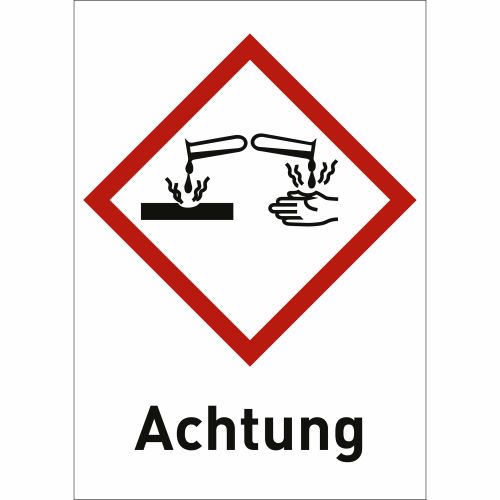 Ätzwirkung mit Text: Achtung (GHS 05)