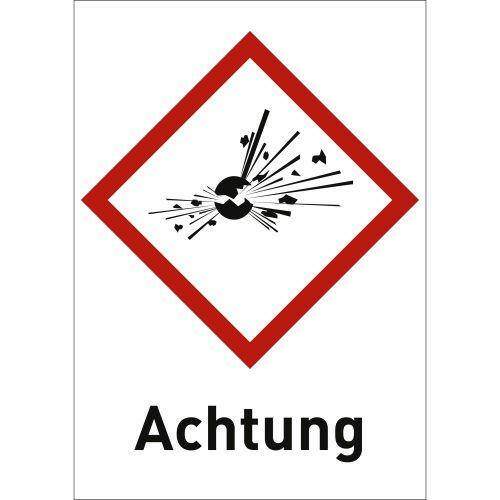 Explodierende Bombe mit Text: Achtung (GHS 01)