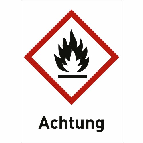 Flamme mit Text: Achtung (GHS 02)