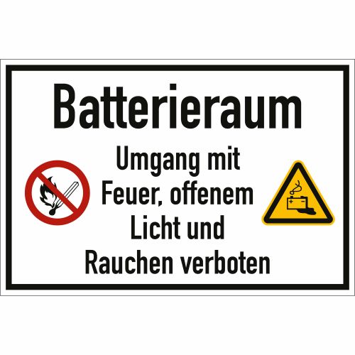 Batterieraum - Umgang mit Feuer, offenem Licht und Rauchen verboten
