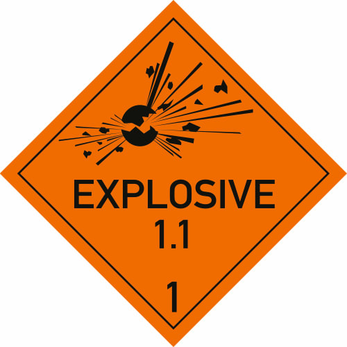 Explosive Stoffe, Aufschrift: EXPLOSIVE, Unterklasse 1.1