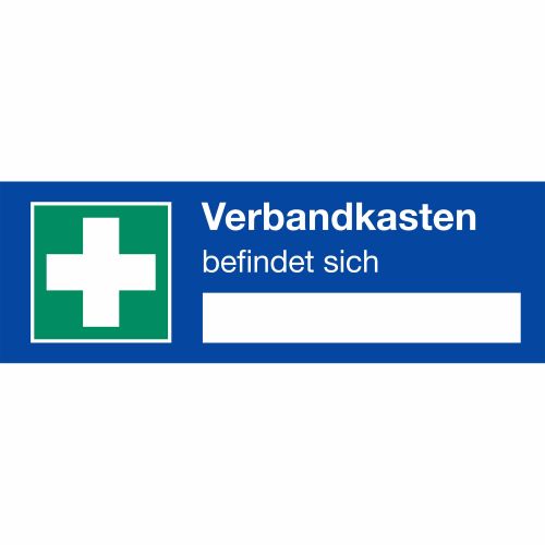 Hinweisschild für einen Verbandkasten, mit Beschriftungsfeld