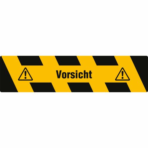 Antirutsch-Trittschutz mit gelb/schwarzer Warnmarkierung und Text
