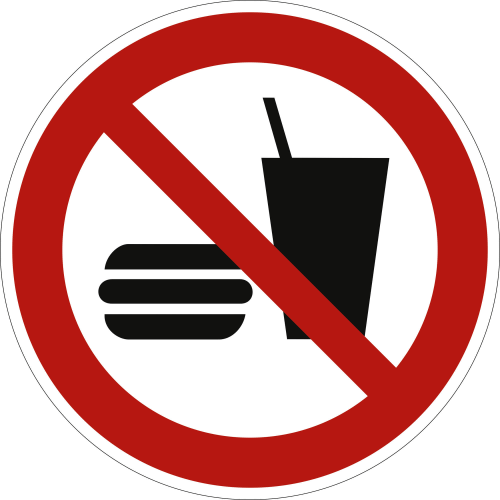 Essen und Trinken verboten nach ISO 7010 (P 022)