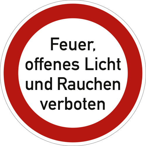 Feuer offenes Licht und Rauchen verboten Schild