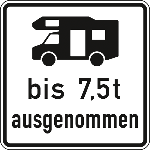 Wohnmobile mit einer zulässigen Gesamtmasse bis 7,5t ausgenommen - Verkehrsschild VZ 1024-19