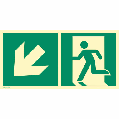 Schild 'Notausgang Runter – Exit' – Alu/Dibond, 200x140 Mm, 3 Mm Stark