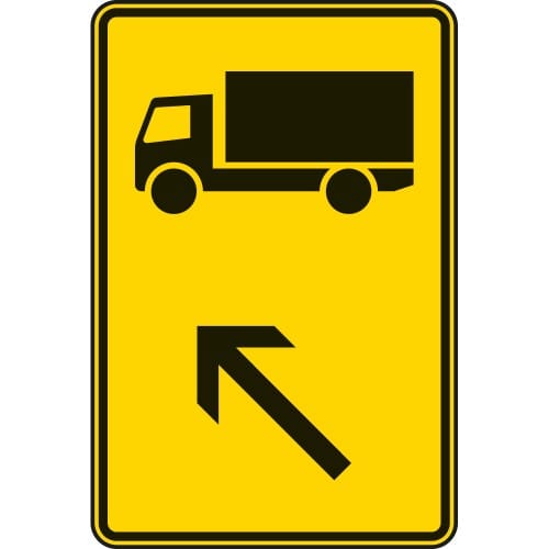Wegweiser für KFZ mit einer zulässigen Gesamtmasse über 3,5 t, links einordnen - Verkehrsschild VZ 422-11