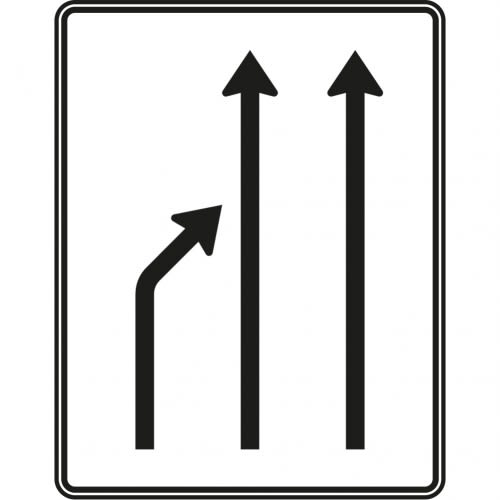 Einengungstafel ohne Gegenverkehr, Einzug links und noch 2 Fahrstreifen - Verkehrszeichen VZ 531-21