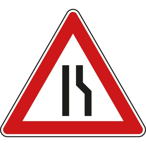 Einseitig verengte Fahrbahn, Verengung rechts - Verkehrsschild VZ 121-10