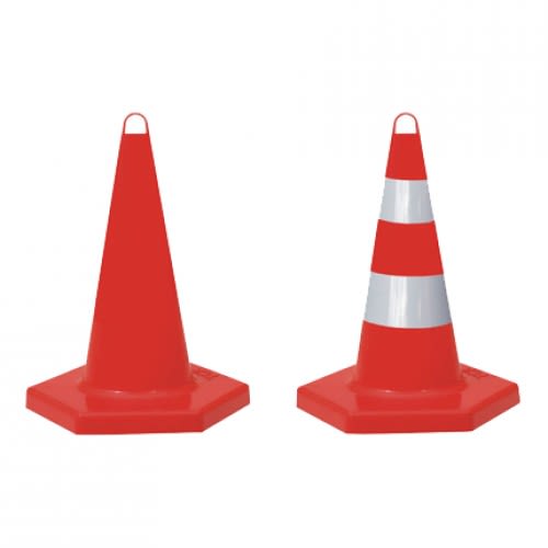 Sechseckkegel PLASTO / Leitkegel | 50 cm | rot/weiß | tagesleuchtend | Polypropylen | mit Kettenöse