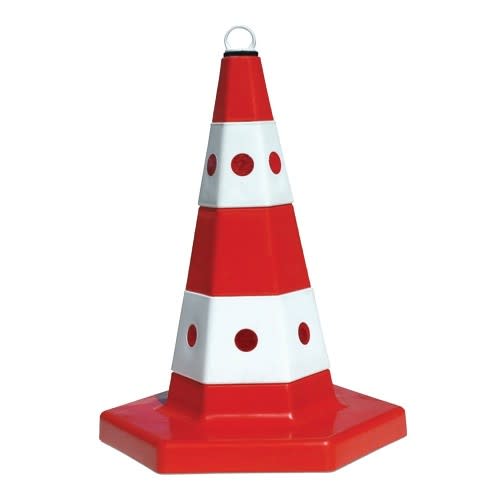 Sechseckkegel PLASTO / Leitkegel | 50 cm | rot/weiß | mit kleinen Reflektoren | Polypropylen