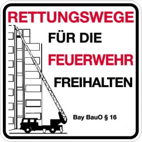 Rettungswege für Feuerwehr mit Bauordnung und Paragraph nach Ihren Angaben