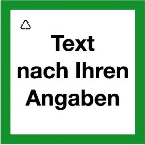 Wertstoffkennzeichnung mit Text nach Ihren Angaben